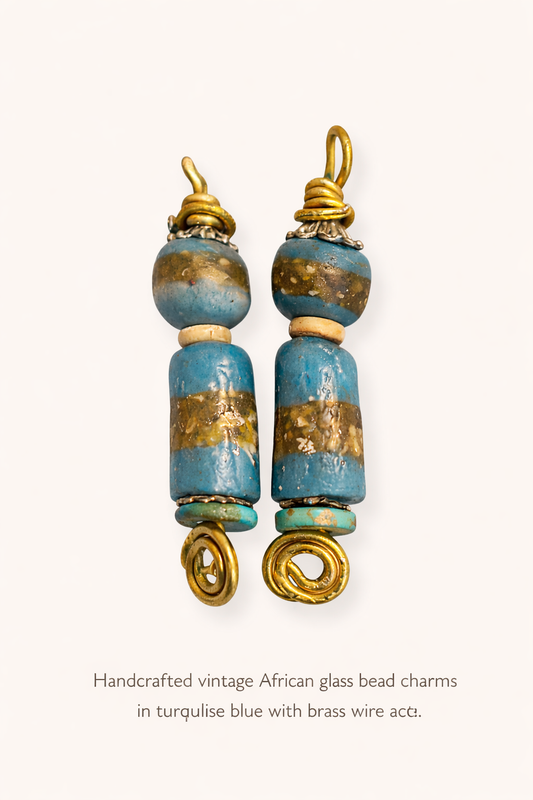 Turquoise Brass African Bead Earrings - Handcrafted Ghana Beads