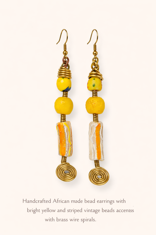 Made with Love Yellow African Bone & Brass Earrings - 14K Gold Ear Wires